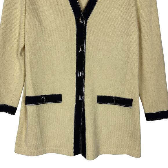 VTG JSS Knit Sweater Women M Yellow Wool Knitted Pockets Beaded Long Sleeve - Picture 4 of 15